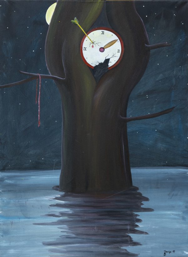 Uhr im Baum, 2019_50 x 70 cm